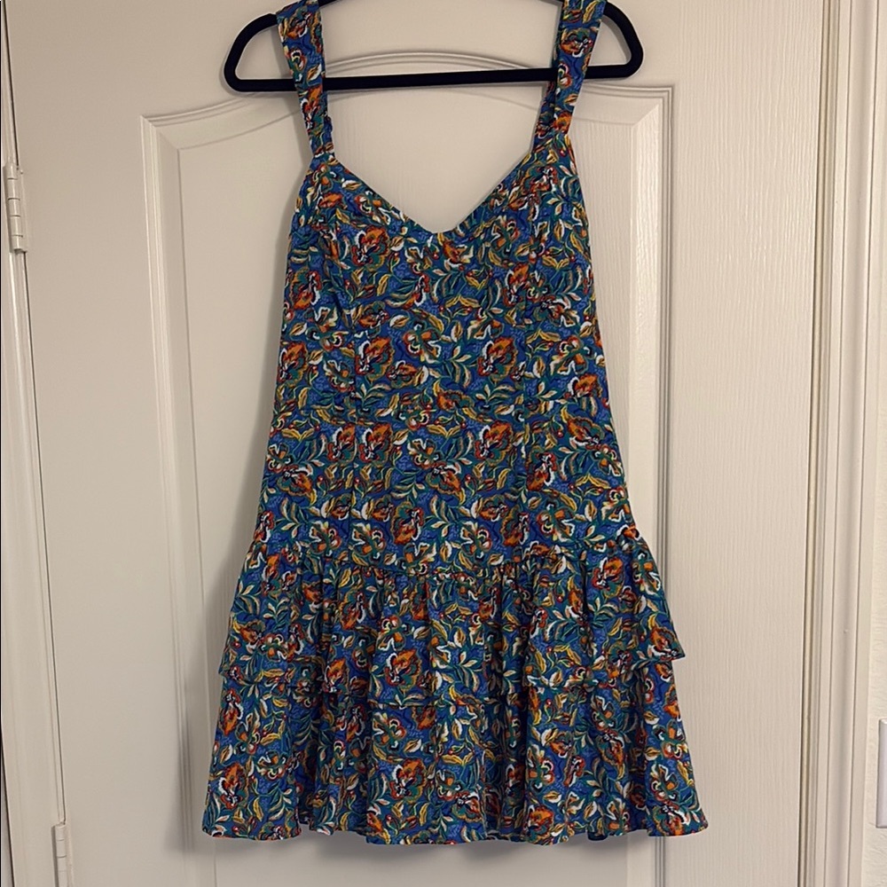 City Studio Blue and Orange Sleeveless Sundress